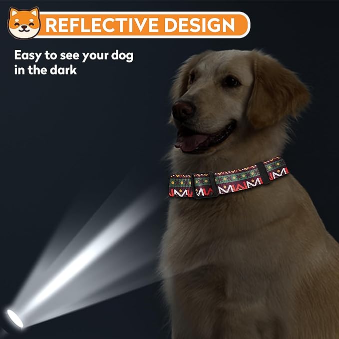 Reflective Dog Collar, Adjustable Soft Neoprene Padded Nylon Pet Collars with Buckle for Puppy and Small Dogs, Cats, Retro Geometric Flowers,M