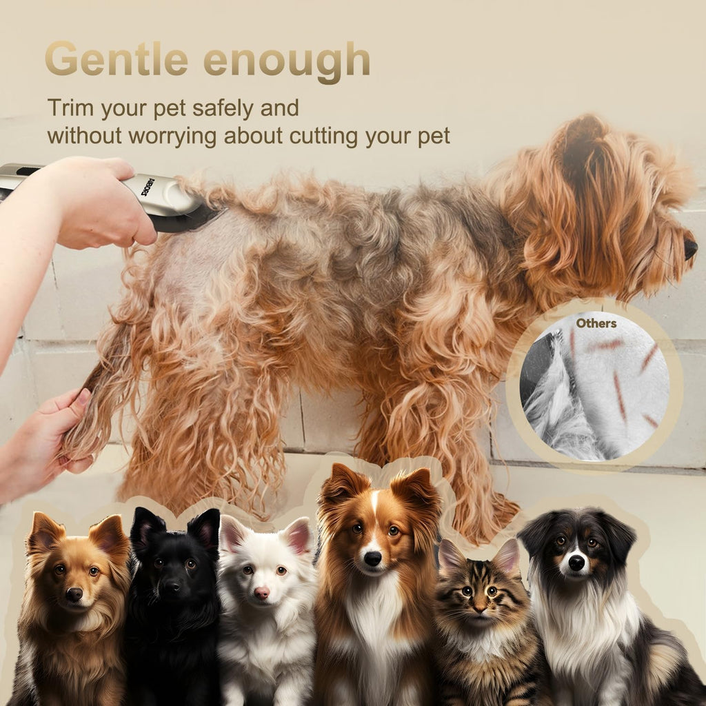 Quiet Dog Grooming Kit - 2000mAh Dog Clippers for Grooming Dog Grooming Clippers for Heavy Thick Hair Coats Waterproof Rechargeable Cordless Clippers Safe and Easy to Clean Home Pet Grooming Gold