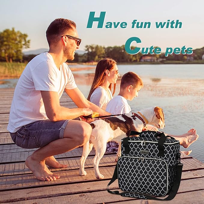 BAGLHER Dog Travel Bag, Pet Travel Bag (All Pet Travel Supplies), with 2 Pet Food Containers and 2 Collapsible Silicone Bowls; Essential Kits for Travel DLblack
