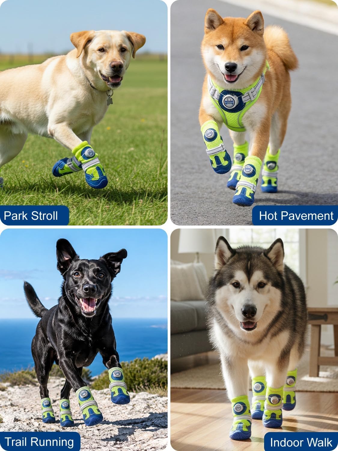 Huafly Tension Knob Dog Shoes – Twist-Lock Dog Boots & Paw Protectors for Small Medium Large Dogs,Non-Slip Sole Breathable Mesh Reflective Strap for Hiking Camping Hot Pavement & Hard Floor (Size 6)
