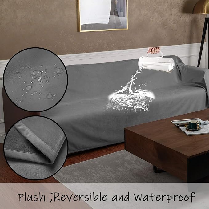 Ameritex Pet Bed Blanket Reversible 100% Waterproof Velvet Super Soft for Sofa and Bed (52x82 Inches, Light Grey+Grey)