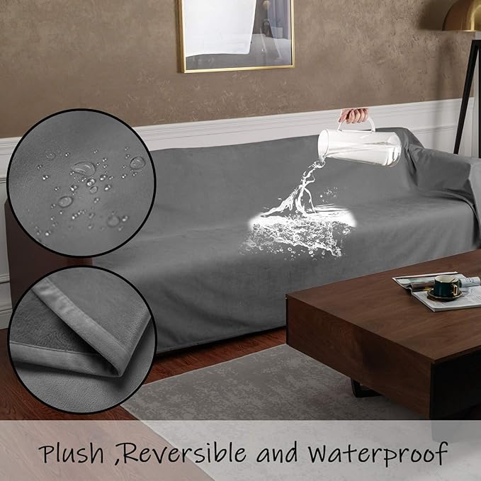 Ameritex Pet Bed Blanket Reversible 100% Waterproof Velvet Super Soft for Sofa and Bed (40x60 Inches, Light Grey+Grey)