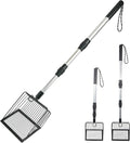 Cat Litter Scoop with Extendable Long Handle, 22.2"-42.5" No Bending Back Metal Kitty Litter Scoop, Large Non-Stick Wide Flat Head Heavy Duty Cat Pooper Scooper
