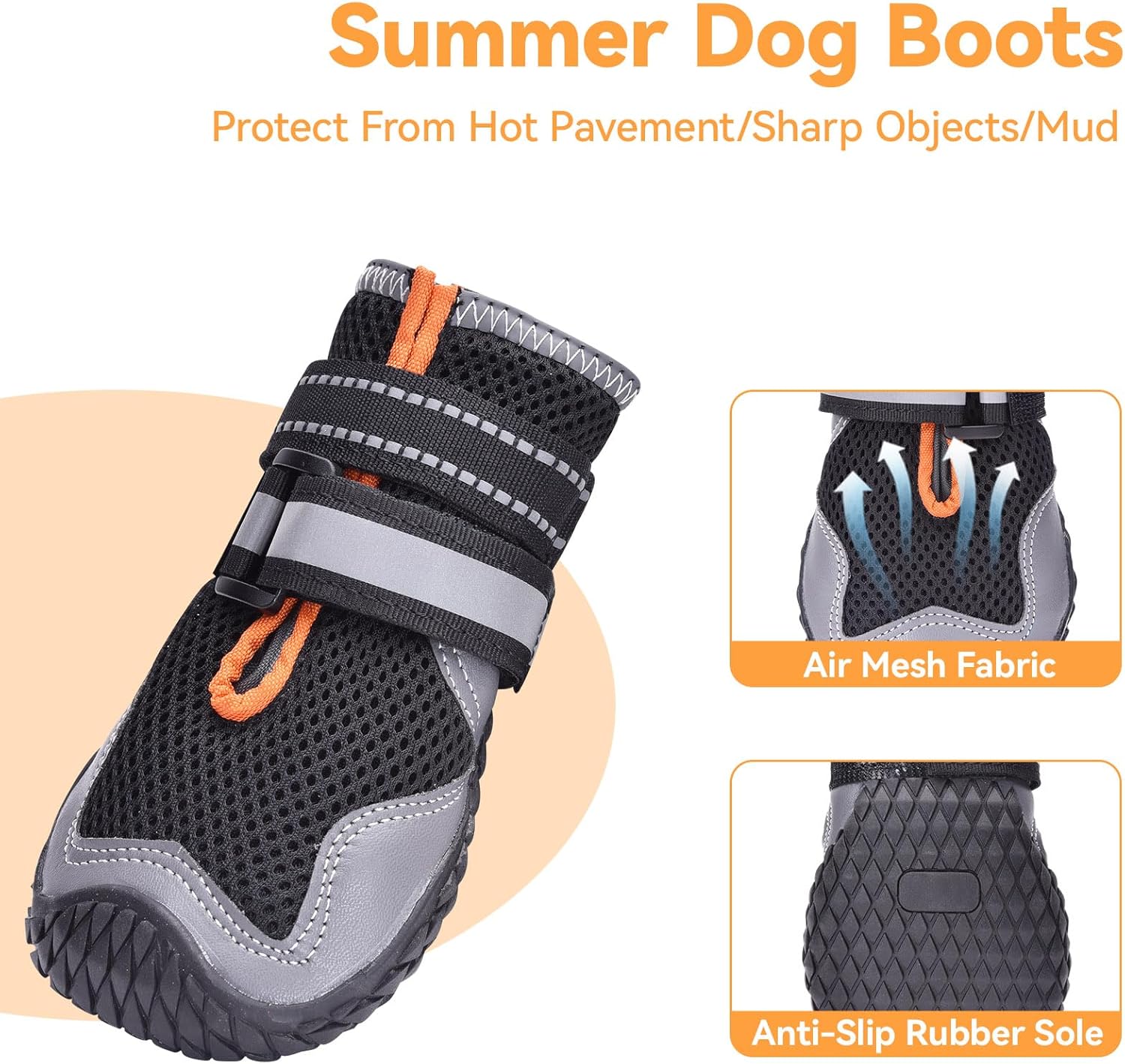 Dimicoo Dog Shoes,Breathable Boots for Summer Hot Pavement,Non-Slip Paw Protector for Small Medium Large Dogs,Reflective Dog Booties for Outdoor & Indoor Hardwood Floors