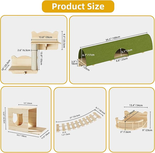 18-in-1 Cat Wall Shelves, Cat Wall Furniture Pine Wooden Wall Mounted Cat Shelf, Floating Cat Shelves Set and Perches, Condos, House, Steps, Bridge Ladder, Scratching Post and Tunnel