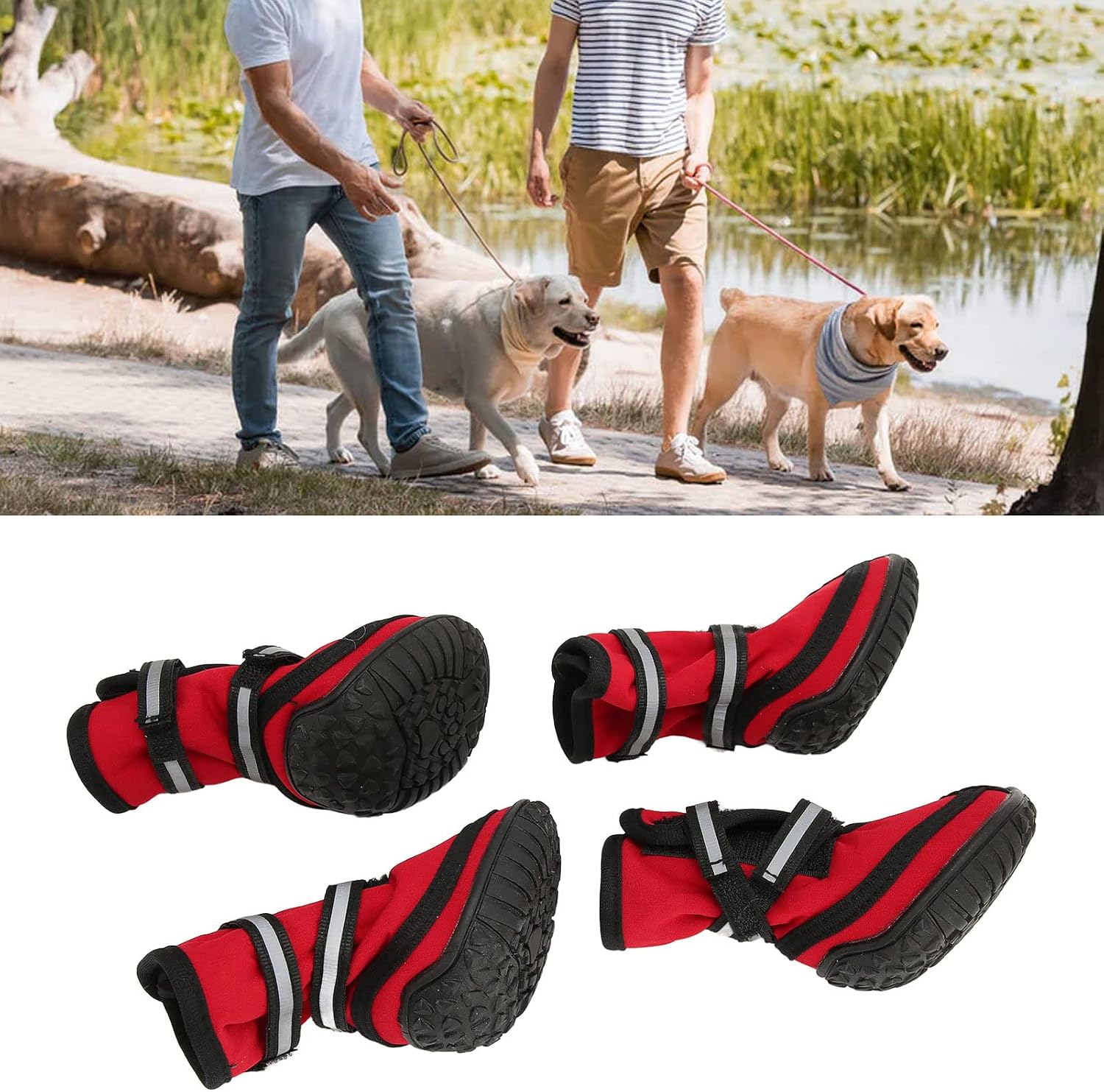 Dog Shoes for Large Small Medium Dogs, Strong Dog Hiking Shoes Breathable Adjustable Dog Boots with Anti Slip Sole Reflective Pet Paws Protectors for Hiking Walking Outdoor Floor
