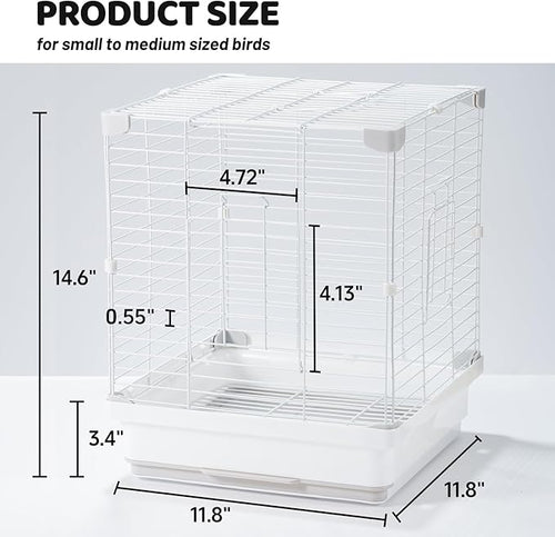 14.6" Portable Travel Bird Cage, Parrot Cage, Ample Room for Tail Movement, with Food Box, Perch, Water Bottle, for Vet Visit, Short Trip, Parakeet, Cockatiel, Budgie, Small Medium Birds