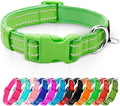 azuza Reflective Dog Collar Green Soft Neoprene Padded Pet Collar with ID Tag Ring, Adjustable for Medium Dogs,Green,M