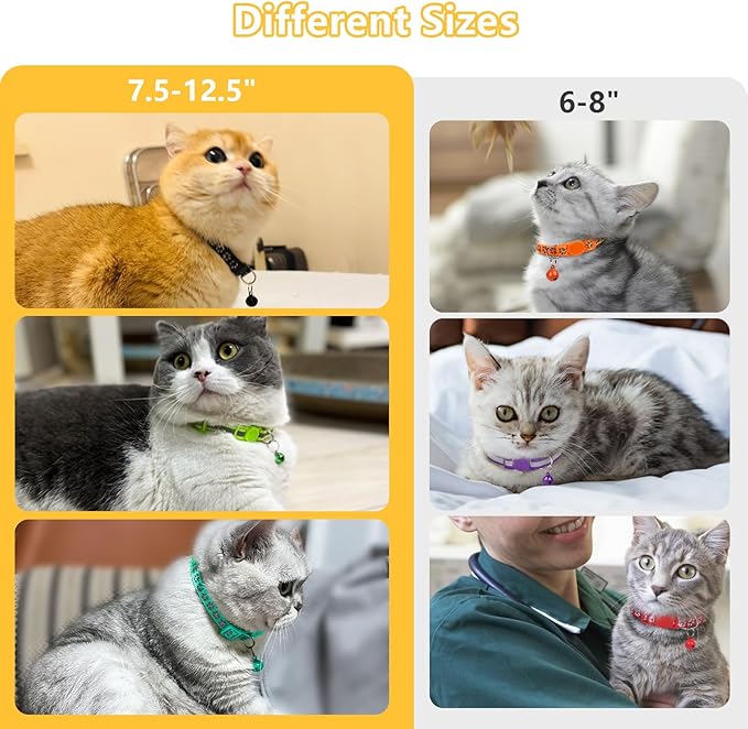 Taglory Reflective Cat Collar Breakaway with Bells, 2 Pack Girl Boy Pet Cat Collar Adjustable 7.5-12.5 Inch, Sky Blue