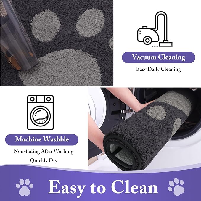 Buganda Dog Door Mat for Muddy Paws, Absorbent Dirt Trapper Non Slip Indoor Doormats, Washable Low-Profile Mat for Mud Dogs, Entryway Carpet for Inside Floor (70x47 Inches, Dark Grey)