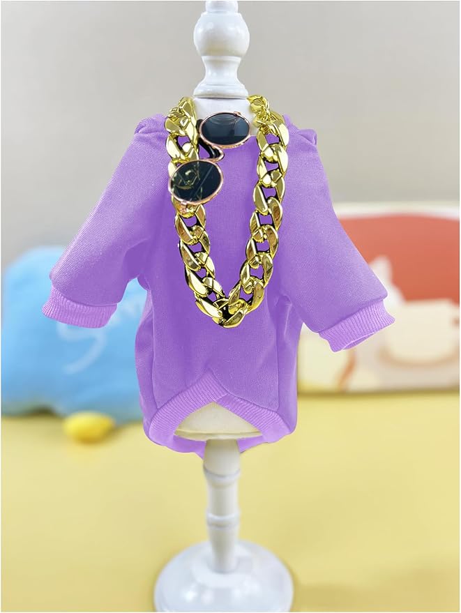 QWINEE 3Pcs Dog Hoodie Cat Apparel Dog Custume Set with Necklace and Sunglasses Pet Clothes for Puppy Small Medium Dogs Cats Mauve Purple X-Large