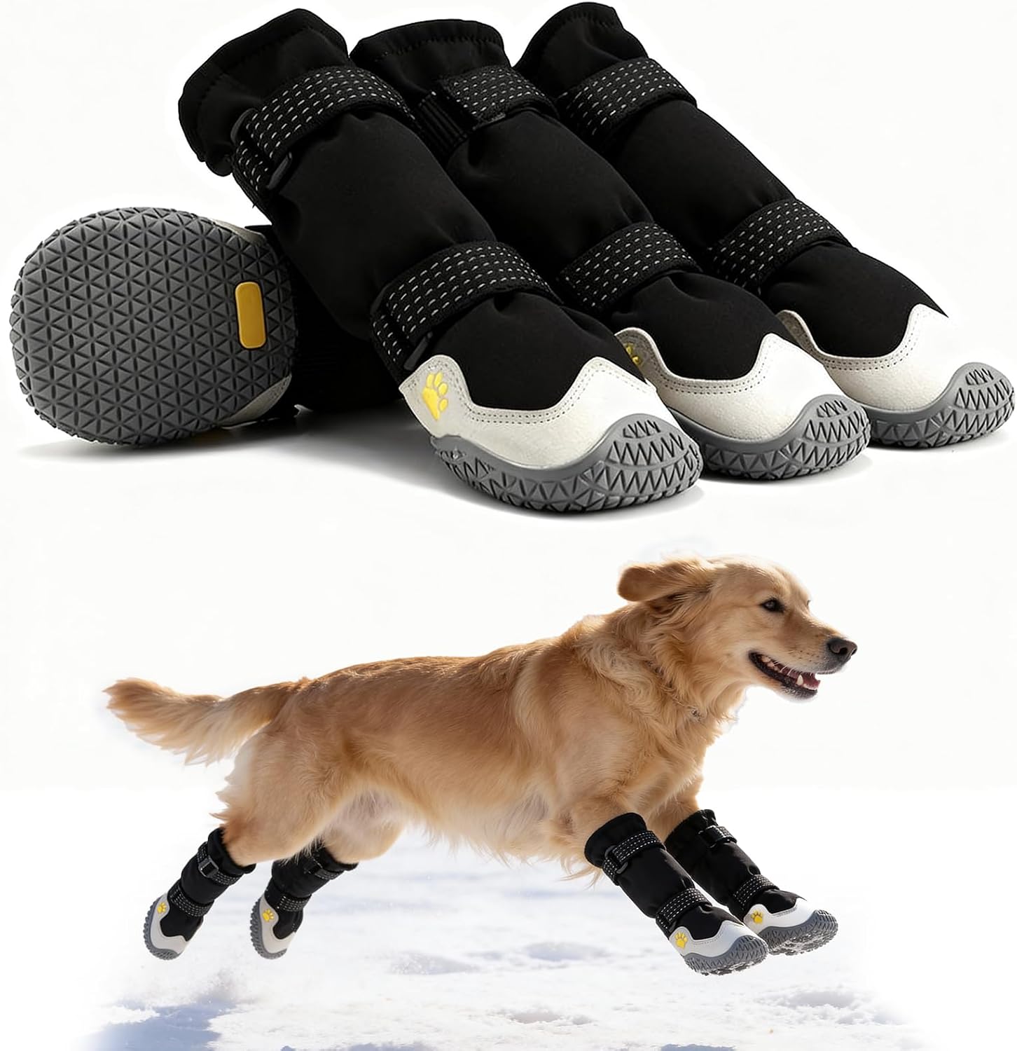 BECEMURU Dog Boots, Double-Straps Anti-Fall Off Dog Booties Shoes, Non-Slip Paw Protectors for Outdoor Walking Hiking in Snowy or Rainy Day (Black, 2#(Width 1.8 inch) for 21-30 lbs)