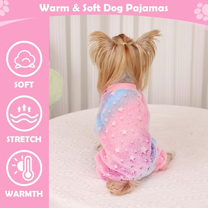 Fleece Pajamas for Small Dogs - Extra Small Puppy Clothes, Soft & Stretchy Dog Onesies - Cat & Chihuahua Yorkie Sizes XS