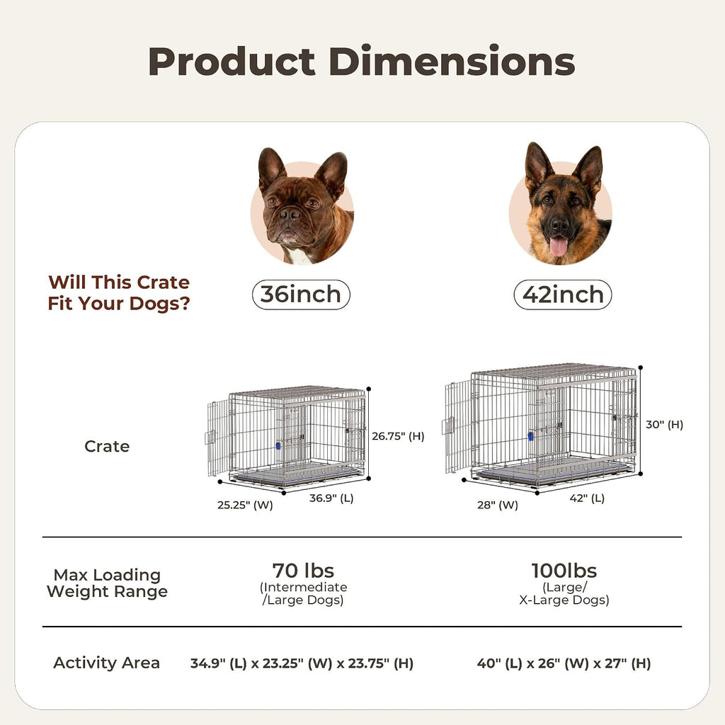 36 Inch Collapsible Dog Crate for Medium Dogs Heavy Duty Dog Kennel | Sliding Door, Double Door, with Soft Mat, Leak-Proof Tray, Easy Foldable & Assembly