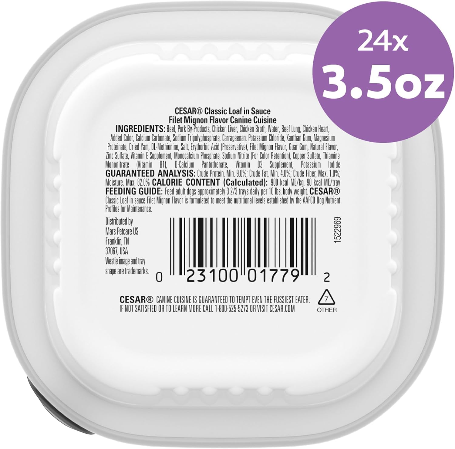 Cesar Classic Loaf in Sauce Wet Dog Food, Filet Mignon, 3.5 oz, 24 Count | Made in USA, Real beef #1 ingredient, no fillers/added sugar/artificial flavors, use as meal or topper, easy peel trays