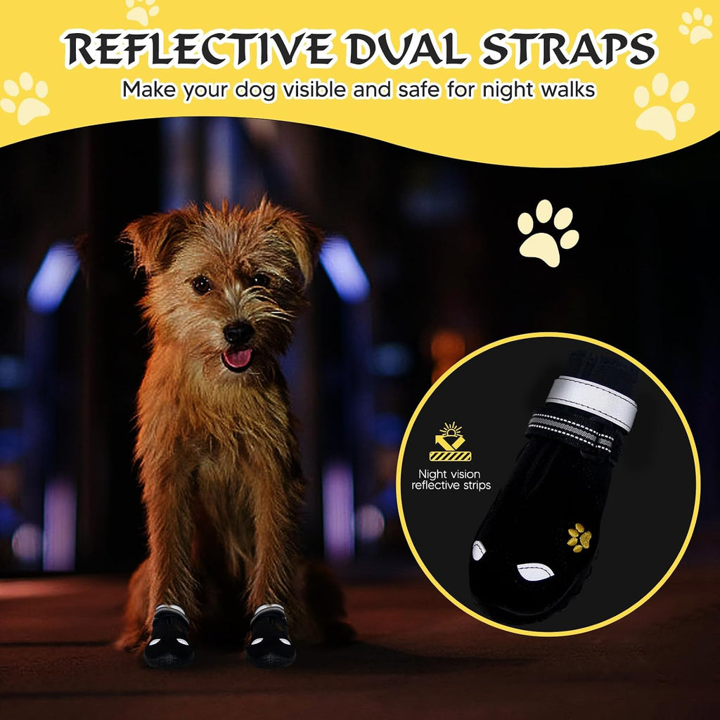 Dog Shoes, Dog Shoes for Large Dogs, Anti Slip Dog Boots & Paw Protectors for Winter Snowy and Summer Hot Pavement, 4 Pack Dog Booties Waterproof for Large Size Dogs (Black, (Size 8))