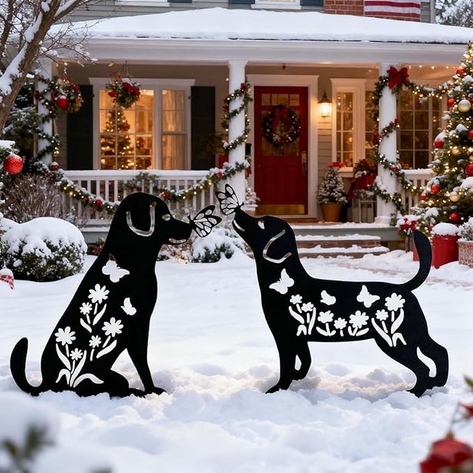 2 Pack Metal Dog Garden Decor for Outside - Unique Dog Statues, Decorative Garden Stakes, Labrador Pet Gifts for Women/Men, Silhouette Yard Art, Ideal for Decorating Backards, (11in)