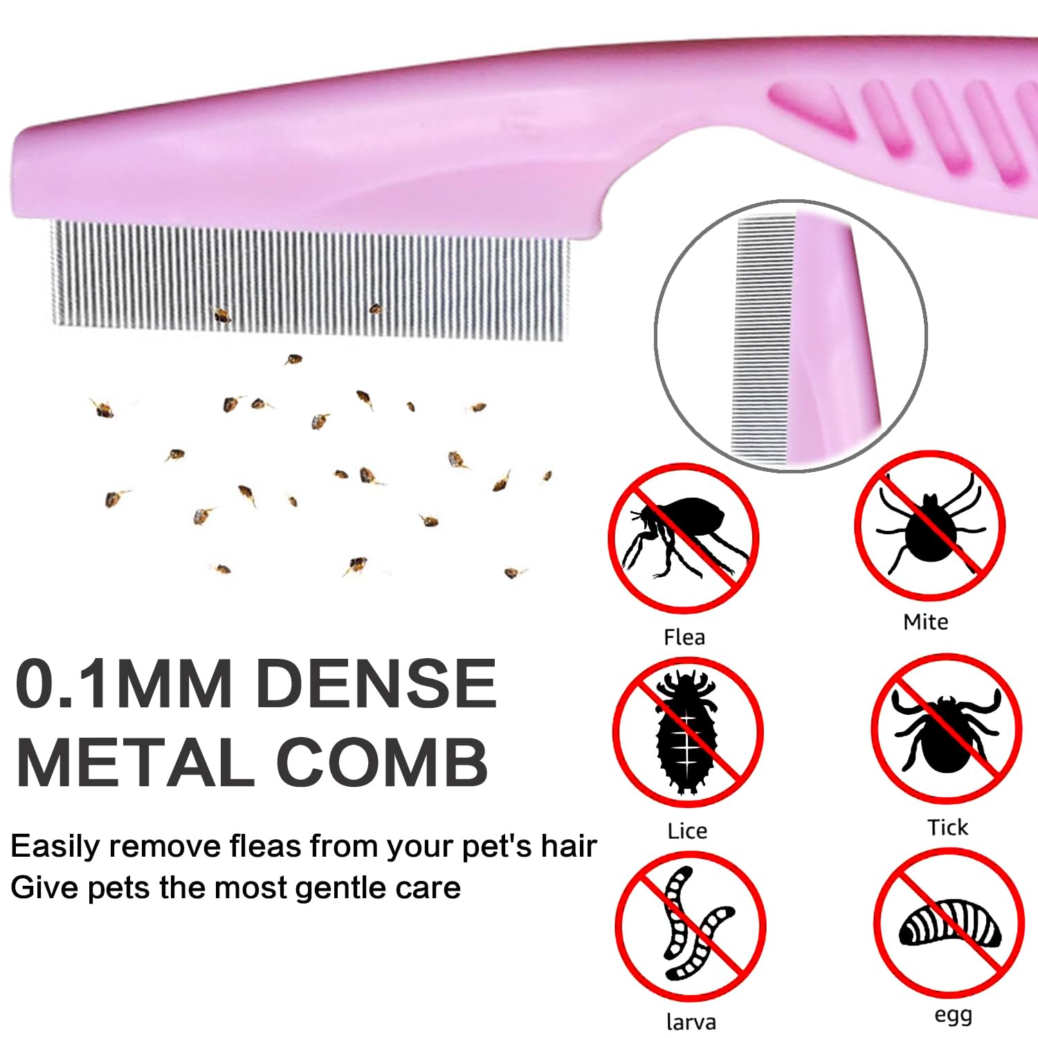 Pet Grooming Brush Kit, 4Pack Dog Bath Brushes Flea Comb Set for Cat | Rubber Pet Shampoo Brush Soothing Massage Brush for Shedding 2pcs Fine Tooth Lice Comb for Long Short Hair Dogs & Cats