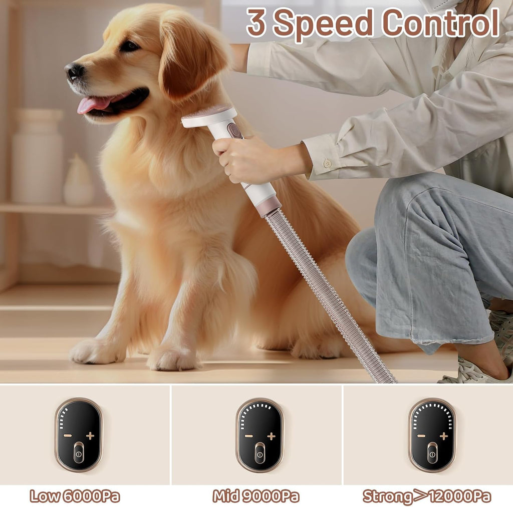 Mavpet 3.2L Dog Grooming Kit & Vacuum Suction | 3 Level Pet Hair Vacuum Groomer with Clippers for Thick Coats, 6 Shedding Grooming Tools for Dogs Cats
