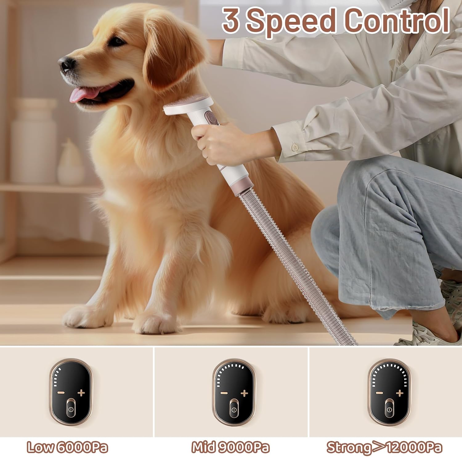 Mavpet 3.2L Dog Grooming Kit & Vacuum Suction | 3 Level Pet Hair Vacuum Groomer with Clippers for Thick Coats, 6 Shedding Grooming Tools for Dogs Cats
