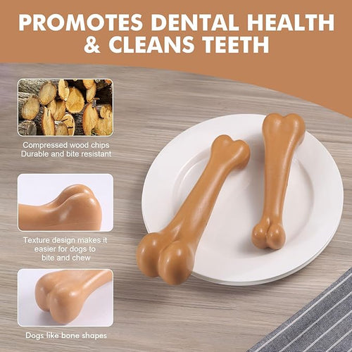 2 Pack Durable Dog Chew Toys for Aggressive Chewers-Puppy Teething Toys, Long-Lasting Dog Bones for Medium & Large Breeds-Indestructible Chew Toys for Dogs to Keep Them Busy & Support Dental Health