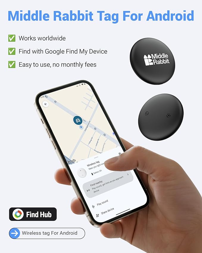 Dog Tracker Tag (Android Only) GPS Pet Tracking Smart Tag for Dog Collars, Android Airtag, Animal Finder, Compatible with Google Find Hub App