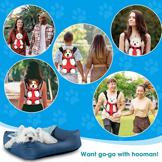 Dog Backpack Carrier, Front Pocket for Essentials, Legs Out Carrying Sling Travel Bag for Small Medium Dogs 4-7 Lbs, Soft Wearable Puppy Chest Carry Backpacks for Walking/Hiking/Camping/Traveling