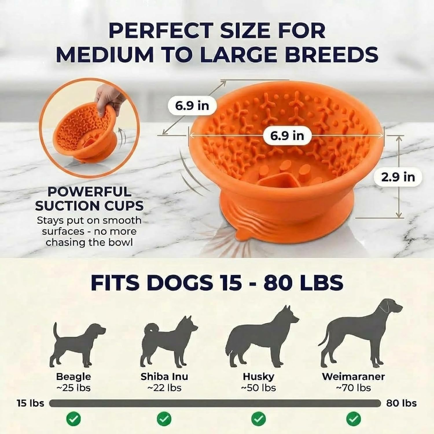 Dog Slow Feeder Lick Bowl to Prevent Fast Eating, Steel Reinforced Rim, Non-Slip Suction Base, BPA-Free Silicone, Dishwasher & Freezer Safe, Helps Extend Mealtime & Keep Dogs Calm(Orange)