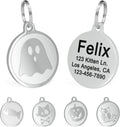Engraved Cat Name Tags Personalized - Stainless Steel Name Tag Pet Identification - Small Dog ID Tags Personalized for up to 4 Lines of Text - Pet ID Tags for Cat Collar - Ghost