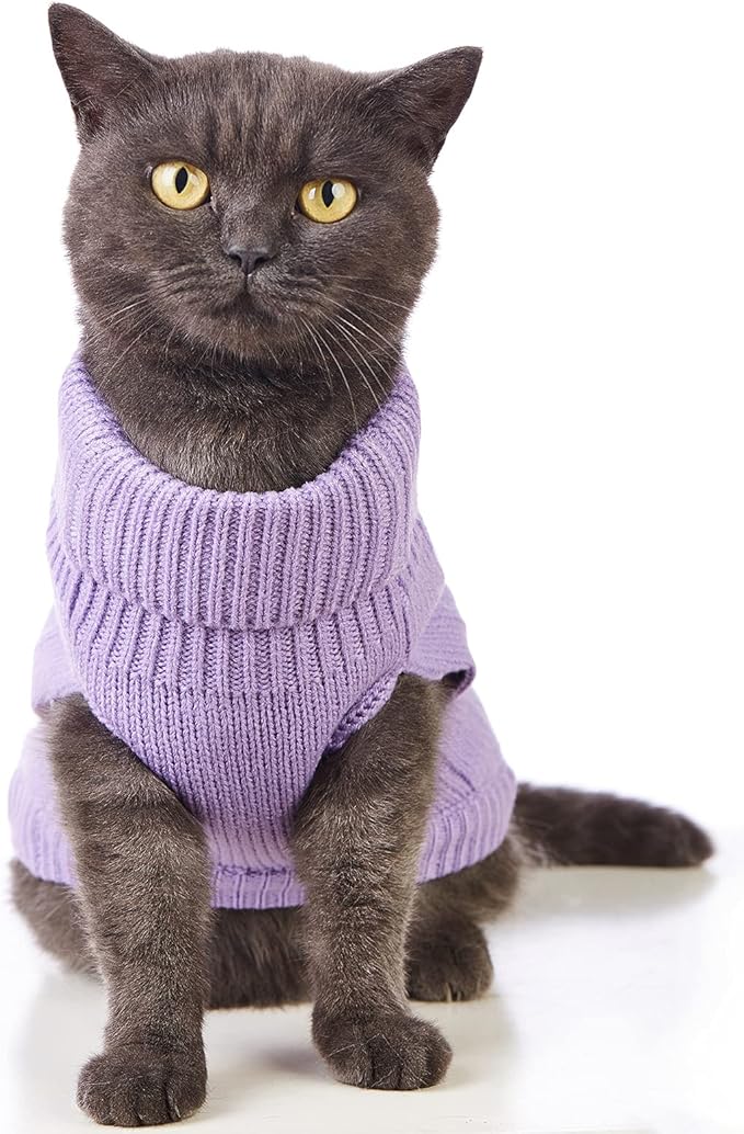 Stretchy Cat Sweater - 17 Colors & 6 Sizes | Snug Winter-Ready Knit for Boy/Girl Cats & Kittens(Purple, Large)