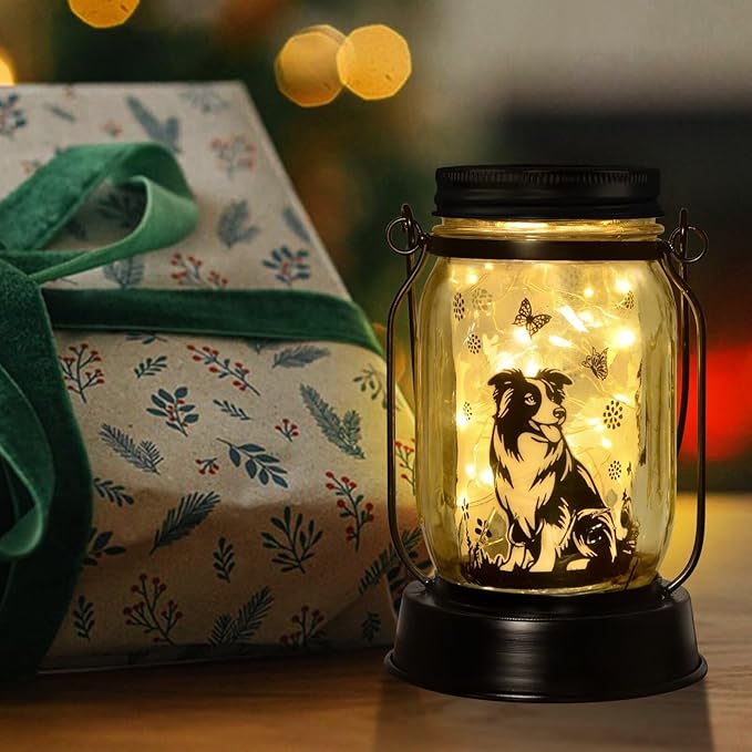 Border Collie Gifts for Women/Men Border Collie Solar Lanterns Dog Mom Birthday, Dog Lovers Lantern, Pet loss Pet Memorial Lights, Solar Garden Decoration Outside for Yard, Patio,Backyard,Porch