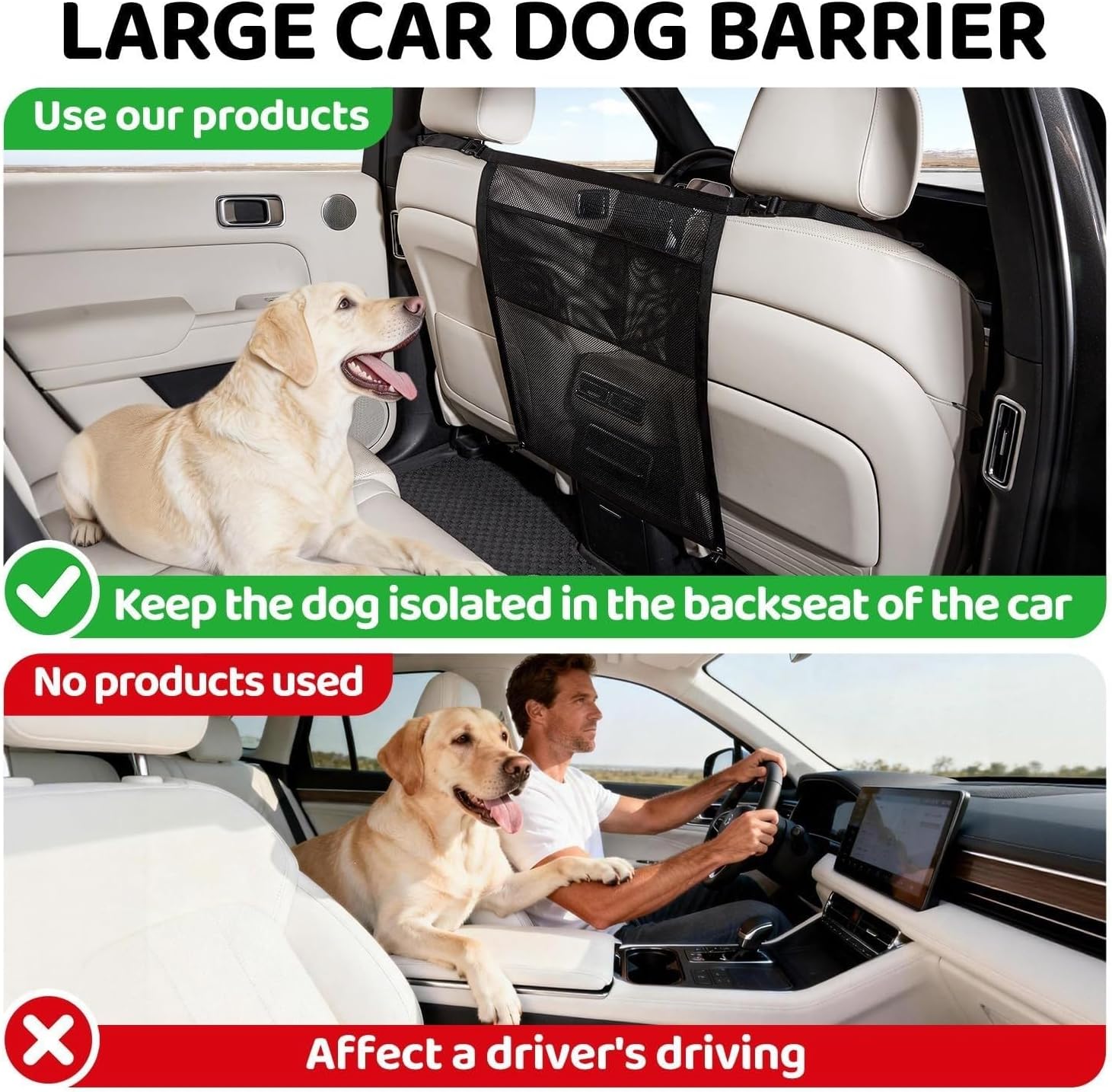 Mesh Dog Car Barrier for Kia Carnival Hybrid 2025 2026 | Heavy Duty Backseat Pet Net with Storage Pocket Adjustable Safety Organizer Divider 1 Pack