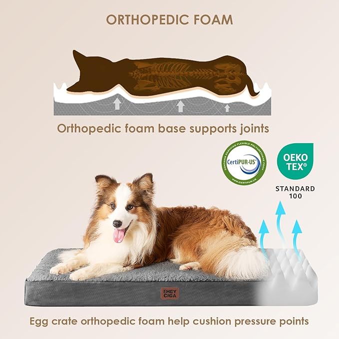 EHEYCIGA Orthopedic Medium Dog Beds for Small Dogs with Removable Washable Cover for Crate, Grey, 30x20