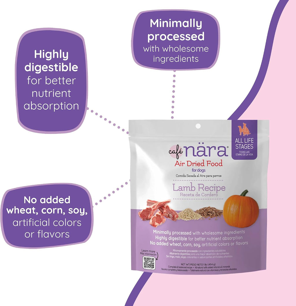 Café Nara - Lamb Air-Dried Food for Dogs - Complete Meal, Food Topper or Treat - Minimally Processed & Highly Digestible - for All Breeds & Ages - Wheat, Corn & Soy Free - Made in USA - 1 lb Bag