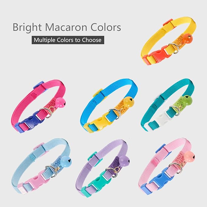 Elastic Cat Collar 2 Pack of Safety Quick Release Cat Collars with Bell Anti-Suffocation Kitten Puppy Collars(Pink+Blue)