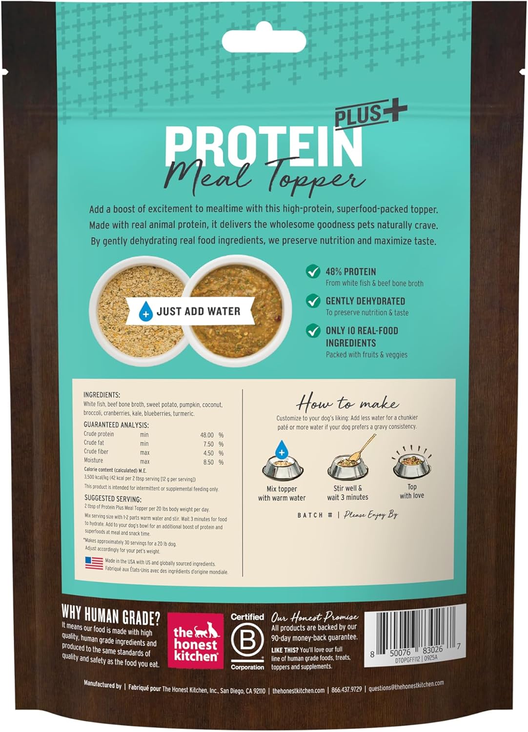 The Honest Kitchen Human Grade Protein Plus+ Dehydrated Meal Topper: Grain Free Fish Superfoods, 12oz Pouch