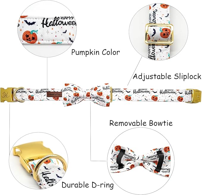 Halloween Dog Collar, Pet Collar Bow Pumpkin Pet Collar Girl Boy Holiday Collars Gift Bow Cute Soft Puppy Collars for Medium Dogs