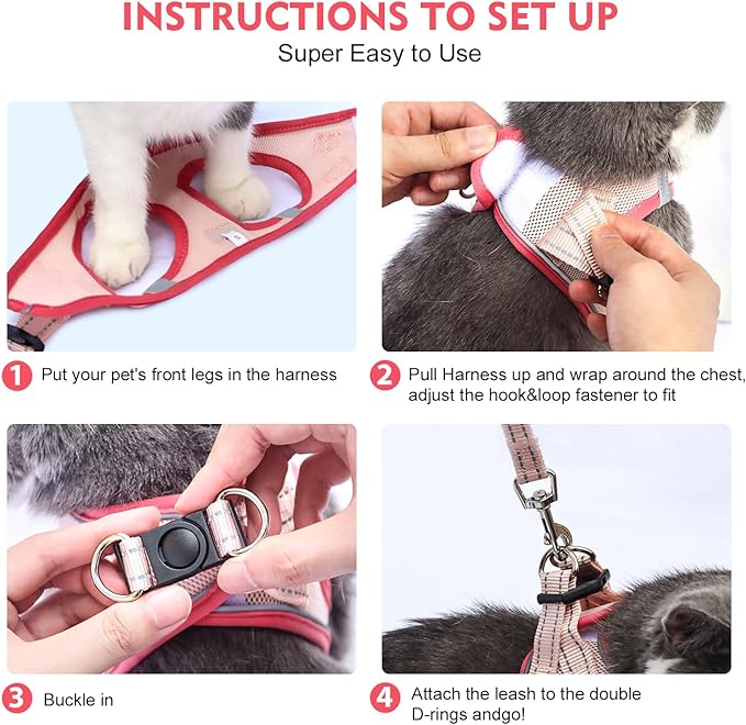 Cat Harness and Leash Set, Soft and Breathable Vest with Reflective Strip, Escape Proof Kitten Harness, Easy to Wear for Cats Walking and Traveling (Light Green, S)