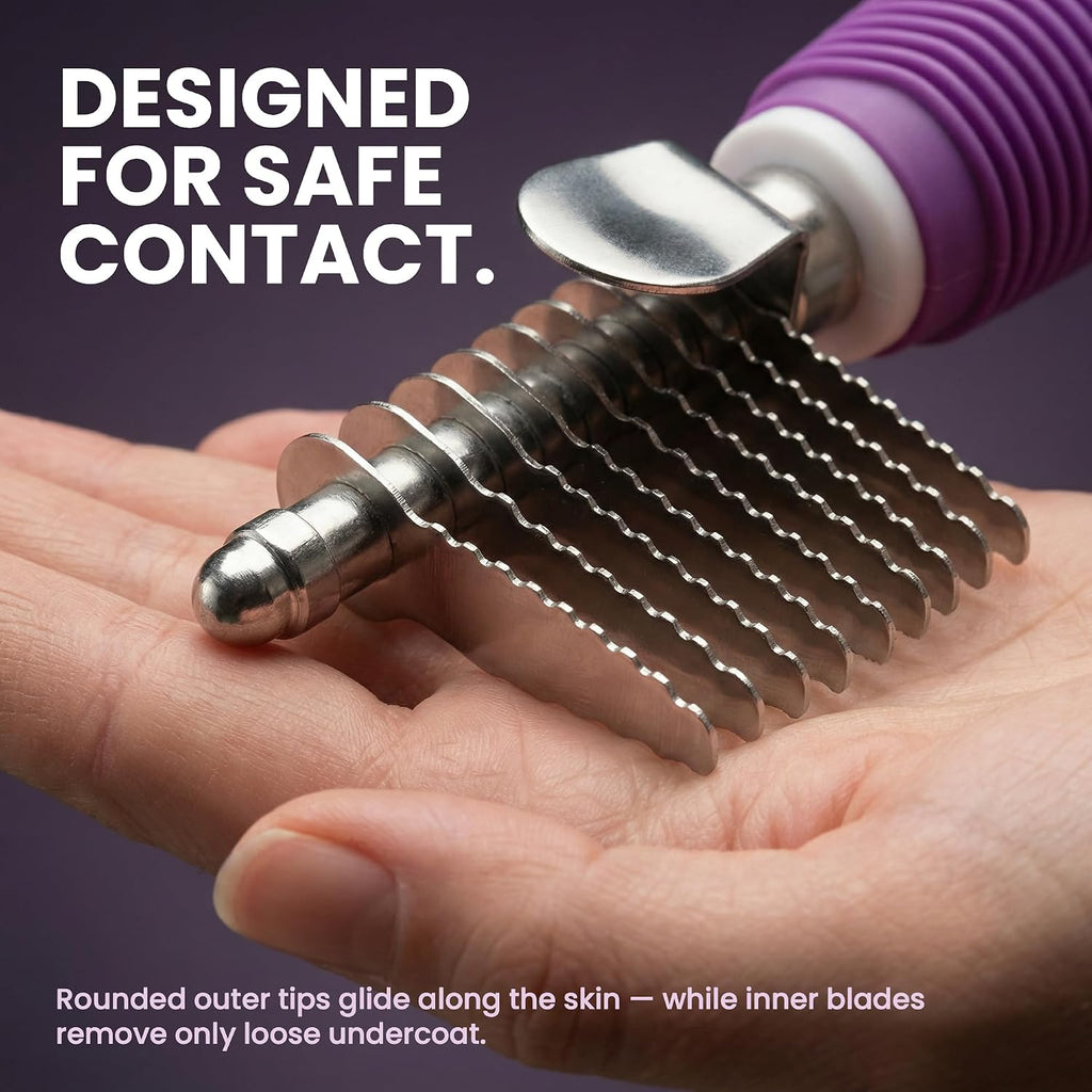 Poodle Dematting Fur Rake Comb Brush for Dogs and Cats - Long 2.5" Steel Safety Blades Metal Comb for Detangling Matted or Knotted Undercoat Hair