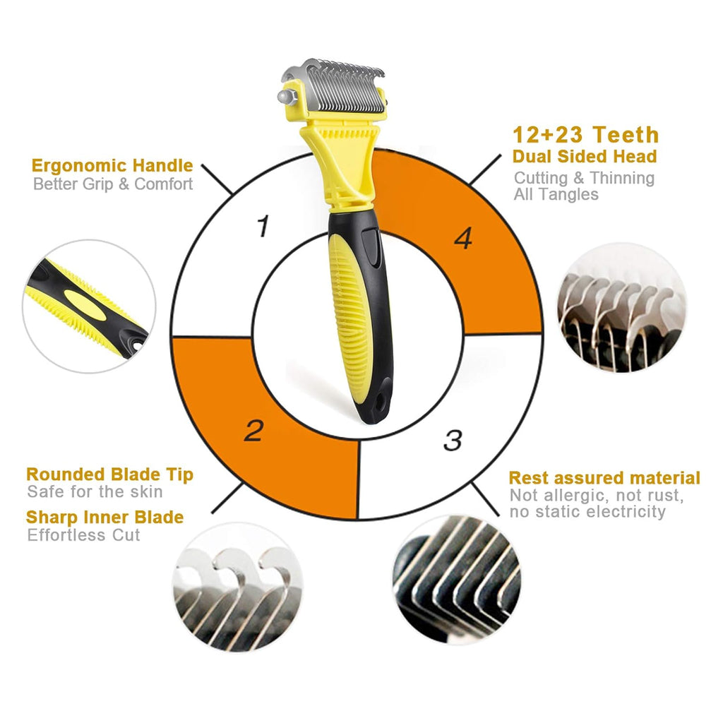 morpilot Dog Brush Cat Brush Grooming Comb, 23+12 Double Sided Undercoat Rake Dematting Deshedding Tool for Long Hair Pets Cat Dog Slicker Shedding Brushes Efficiently Reduces Hair Loss by up to 90%