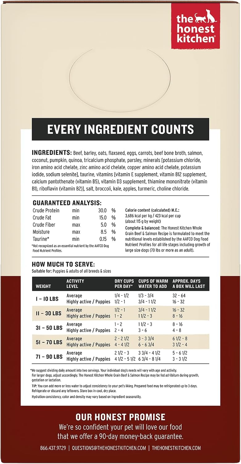 The Honest Kitchen Human Grade Wholemade™ Dehydrated Whole Grain Beef & Salmon Dog Food - Complete & Balanced Meal or Topper - 4 lb Box