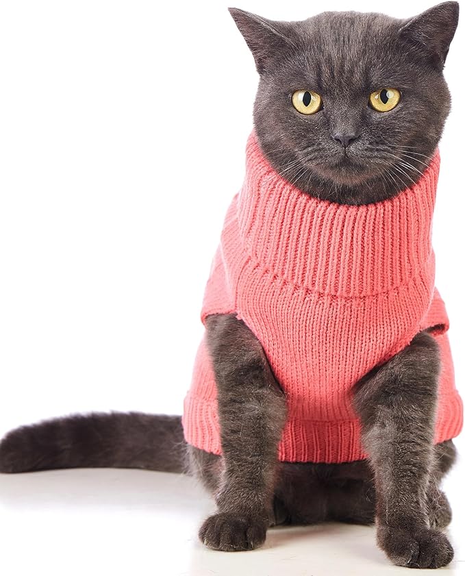 Stretchy Cat Sweater - 17 Colors & 6 Sizes | Snug Winter-Ready Knit for Boy/Girl Cats & Kittens(Pink, Small)