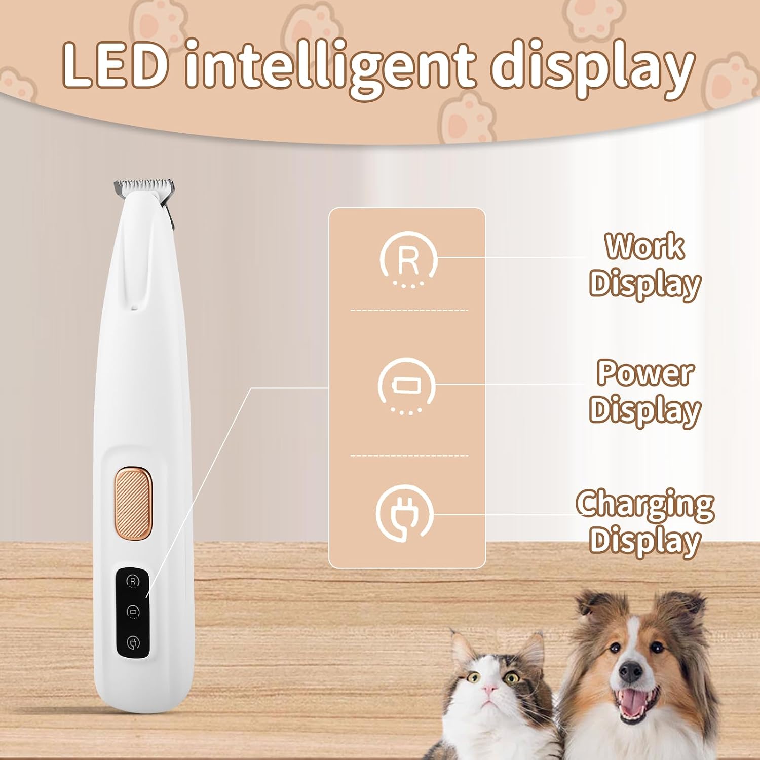 Silent, Cordless, Handheld and Washable Pet Hair Clipper. Equipped with LED Lights Paw Trimmers for Pet's Feet, Rechargeable, Suitable for Paws, Eyes, Ears, Face and Buttocks Areas