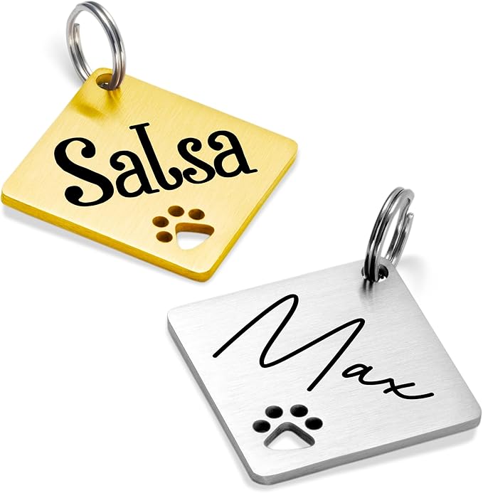 Ultra Joys Dog Tags Personalized for Pets - Hollow Paw Custom Pet ID Tag - Engraved Dog Tag for Small, Large Dogs - Small Diamond in Gold