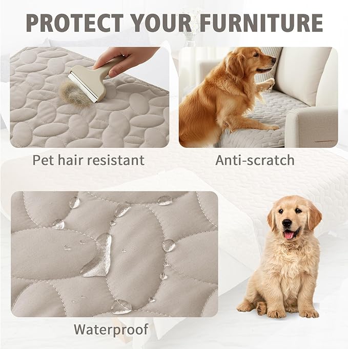 Ameritex Waterproof Pet Bed Cover Anti-Slip Dog Bed Blanket for Sofa and Furniture Waterproof New Pattern Design (Khaki, 40x50 Inch (Pack of 1))