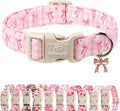 Girl Dog Collar for Medium Dogs - Cute Pink Plaid & Bow Print Spring/Summer Puppy Collar, Soft Adjustable Holiday Female Dog Collars with Quick Release Buckle M