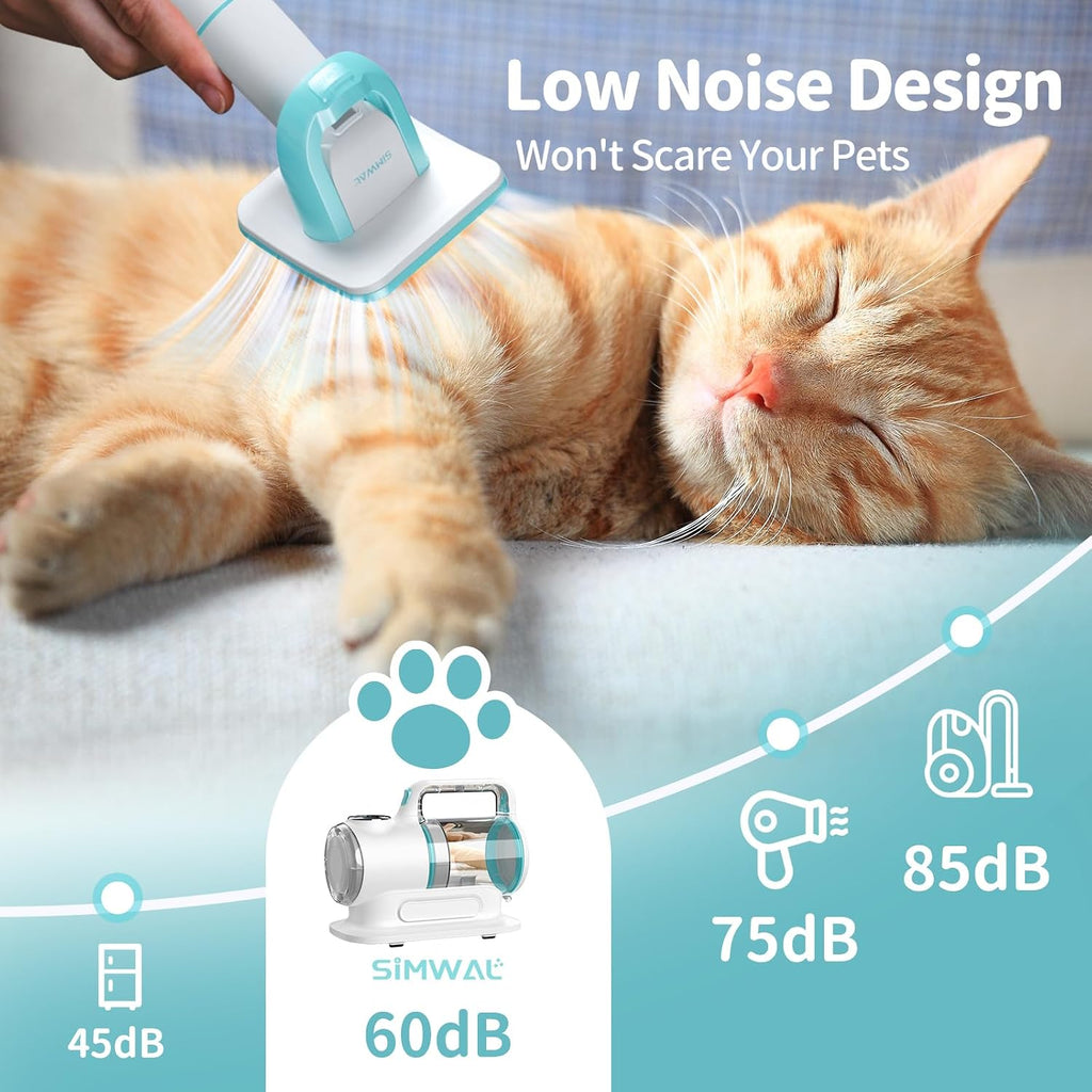 Dog Grooming Clippers Vacuum Kit - 11000PA Suction Powerful Dog Hair Vacuum - 6 in 1 Low Noise Cat Shedding Brush Trimmer Tool with 1.5L Dust Cup for Cleaning Pet Hair (6 Accessories)