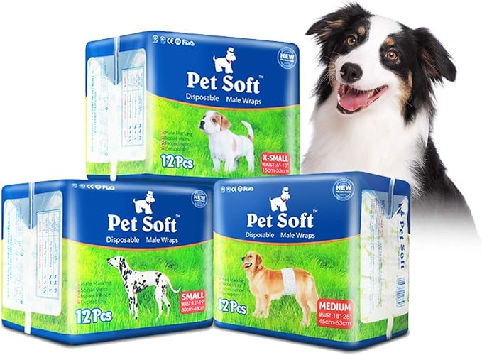 Pet Soft Disposable Male Dog Wraps - Dog Diapers for Male Dogs, Puppy Diapers 72pcs Small