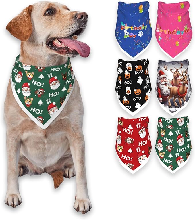 Christmas Dog Bandanas,Reflective Dog Bandana for Night Safety,Adjustable Santa Claus Dog Scarf Triangle Boy and Girl Pet Scarves for Medium Dogs,Green,M