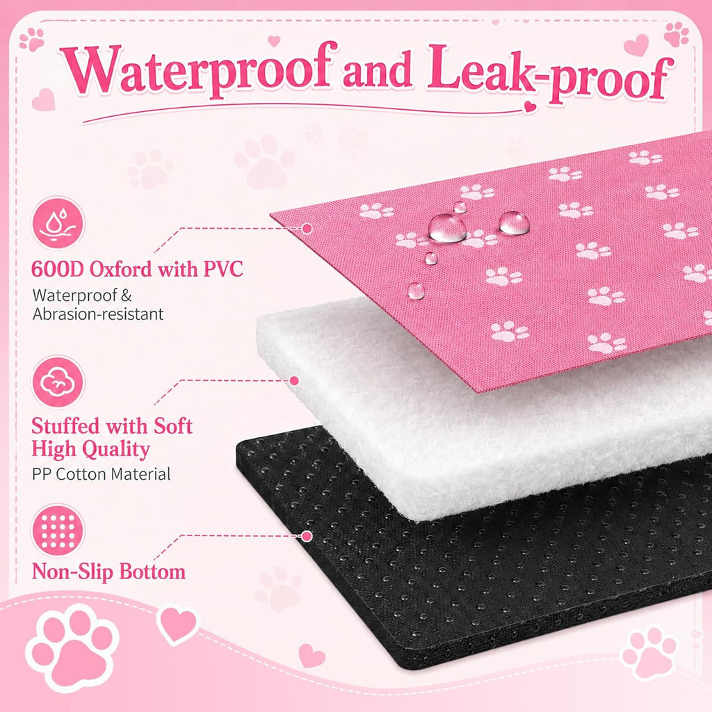 Dog Playpen Bottom Pad Fits for 60'' x 40'' Acrylic Puppy Playpen Only Pad | Acrylic Dog Playpen Cover for 60 x 40 Inch 10 Panel, Waterproof Floor Liner, Non Slip Washable Reusable Mat, Pink